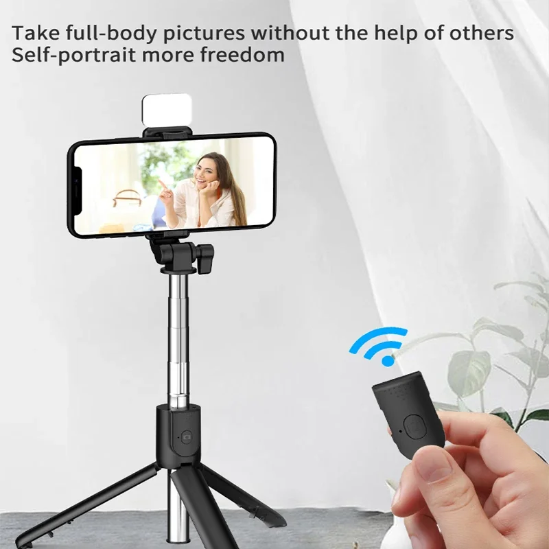 Portable LED Fill Light Microphone Tripod Live Video Phone Holder Photography Selfie Stick Recording Handle Stabilizer Bluetooth