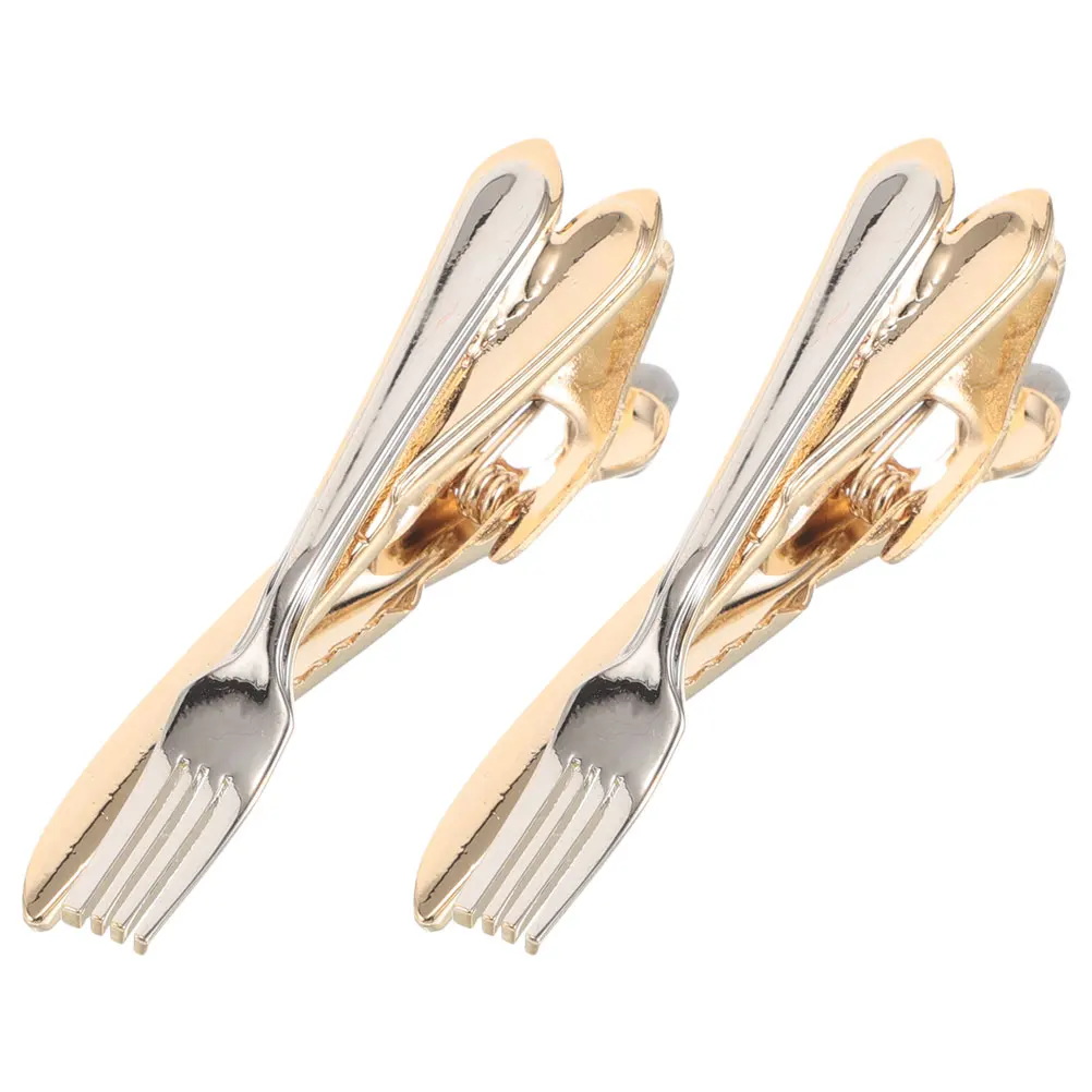 

2pcs Personalized Tableware Shaped Tie Clips for Men Fashion Accessories Strong Grip Copper Material Business Suit Groomsmen