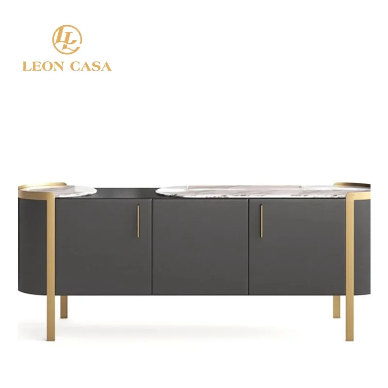 

Customized Living Room Wall Entry Model House Home Modern Light Luxury Marble Metal Foot Storage Side Cabinet