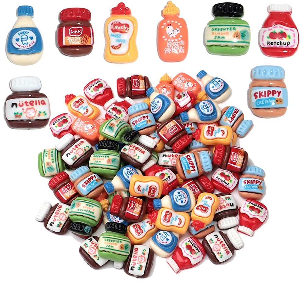 30Pcs Cartoon 3D Bread Jam Ketchup Resin Charms Cute Bottle Pendant for Earring Keychain Making DIY Jewelry Accessories Ornament