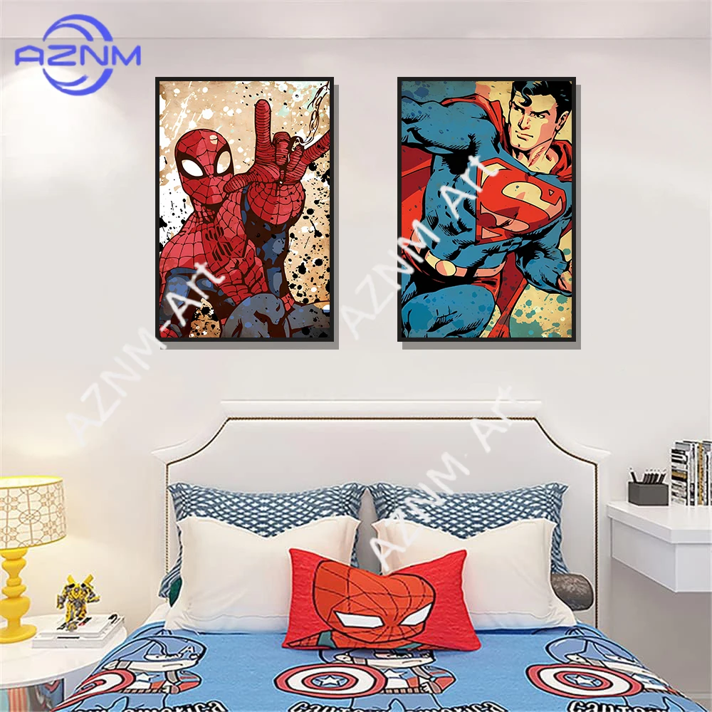 Póster de Lona de Spider-Man de HOT Toys, Decoración de Héroes de Marvel, Mural de Iron Man, Batman y Hulk, Decoración Moderna para el Hogar, Regalo