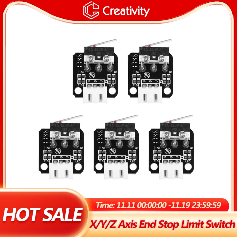 5PCS X/Y/Z Axis End Stop Limit Switch 3Pin N/O N/C Control easy to use Micro Switch For CR10 Series Ender 3 3D Printer Parts