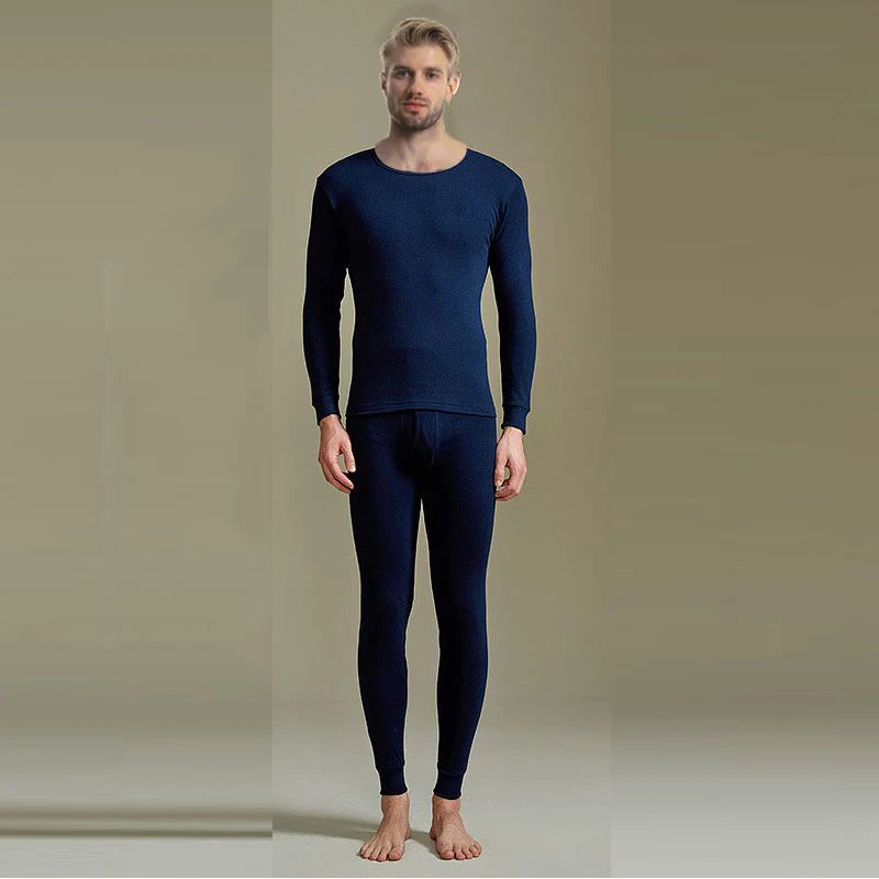 Men\'s pure cotton autumn clothes and autumn pants set thin and warm winter base shirt underwear and underpants for men gift