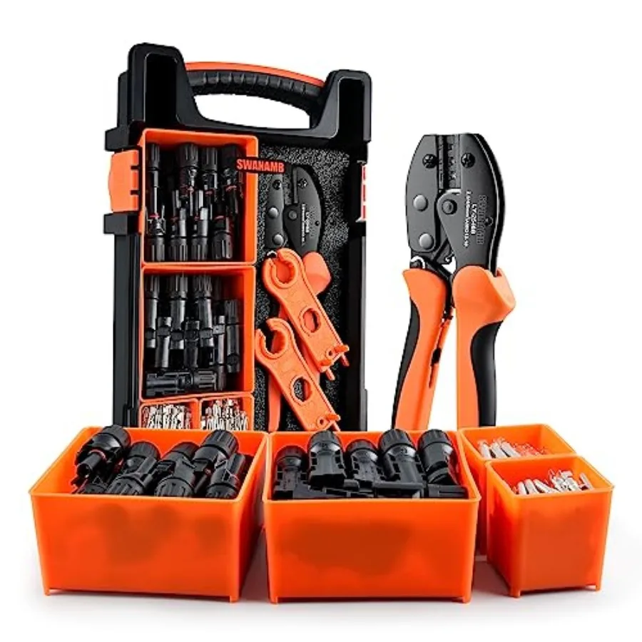 

Solar Panel Connector Crimping Tool Kit with 1 Crimper 15 Pairs Connectors and 1 Spanner Wrench - Essential Tools for Solar Ins