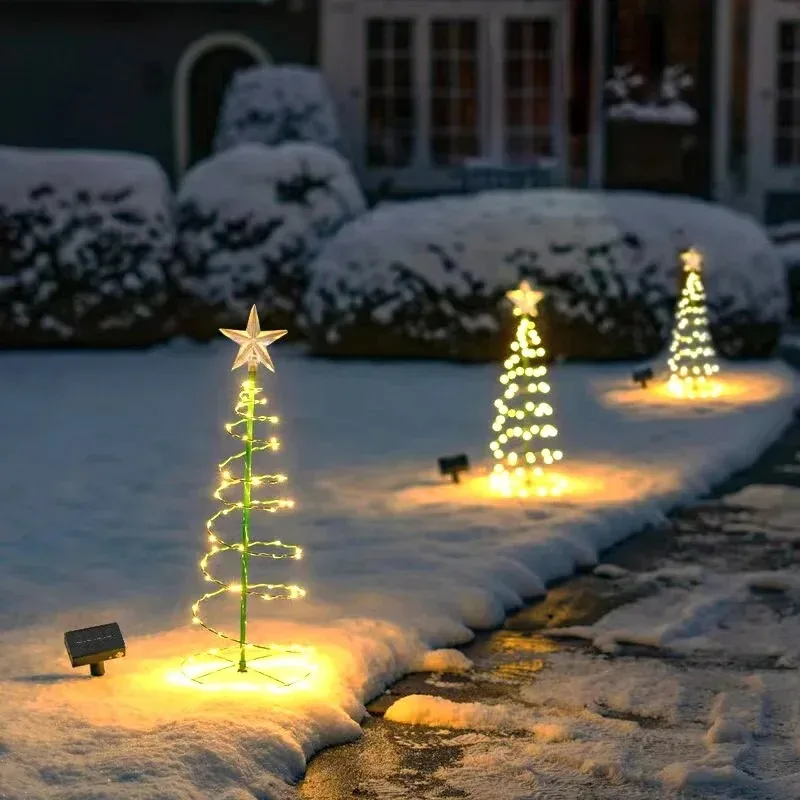 Waterproof Solar Christmas LED Stake Lights Outdoor Garden Yard Lamp for Xmas Tree Holiday Backyard Party Home Decor