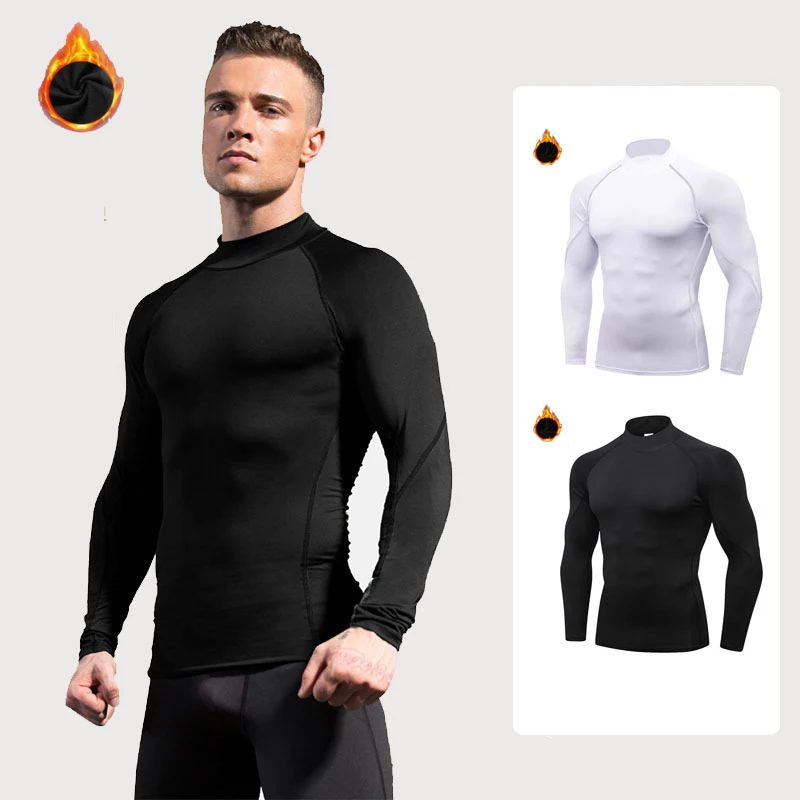 

High-Collar Thermal Underwear Male Long Sleeve t-Shirts Fleece Pajamas Blouses Thermal Clothing Men Compression Thermal Shirts