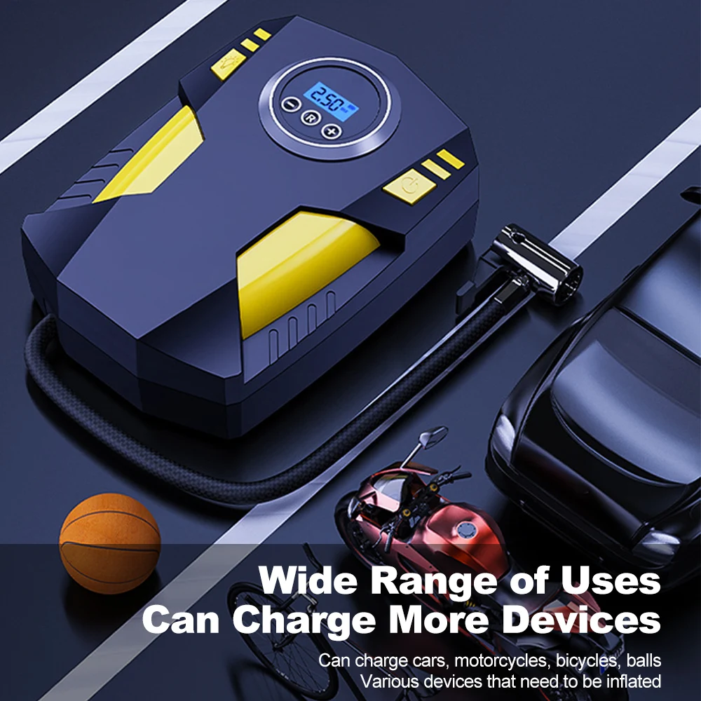 12 فولت سيارة مضخة هواء كهربائية منفاخ لإطارات السيارة ضاغط هواء محمول قابلة للشحن بالطاقة مضخة الإطارات مع 3 فوهات مع مصباح ليد