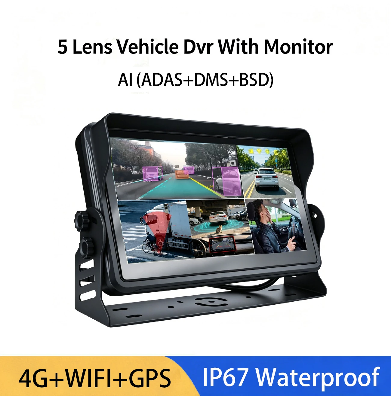 Waterproof Hd Touch Screen Lcd 5 Channel 5ch AI 4g Lte Car Vehicle Truck Dashcam Dash Cam Camera 5ch Mdvr Dvr with Gps