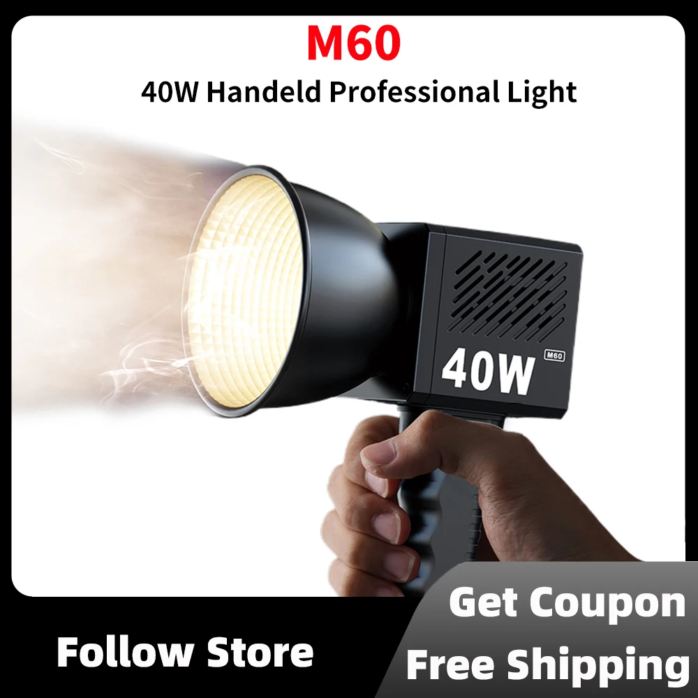 

Shiyan M60 40W COB 2500K-6500K Bi-Color LED Video Light CRI95+ Handheld Professional Studio Light for Camera Video