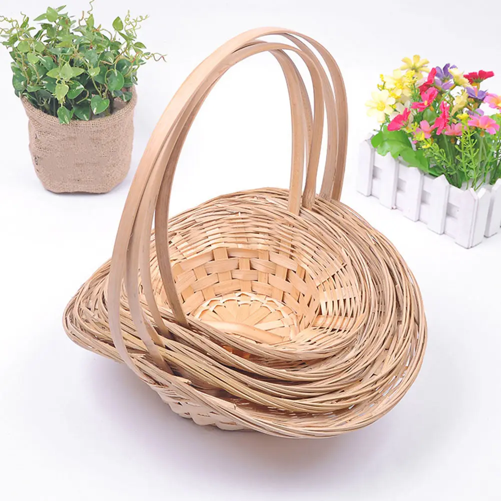 3Pcs Premium Bamboo Woven Basket Modern Decor Storage Container for Fruit Flowers Eggs Snacks Camping Gift Wrapping