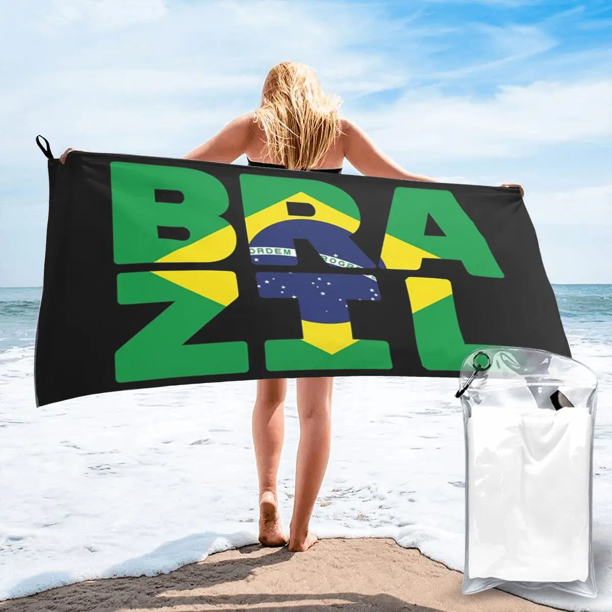 

Brazil Flag Text Beach Towel Soft Microfiber Quick Dry Absorbent Quick Towels For Pool