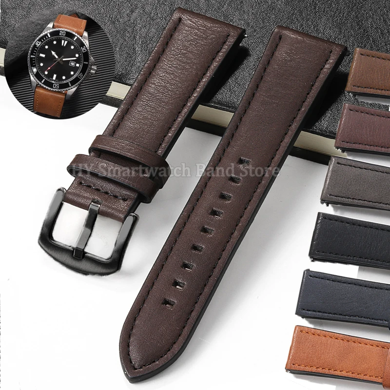 20mm 22mm Leather Watch Strap for Samsung Watch 3/4/5/6 Blet Vintage Brown Cowhide Bracelet for Seiko for Huawei Watch GT5/4/3
