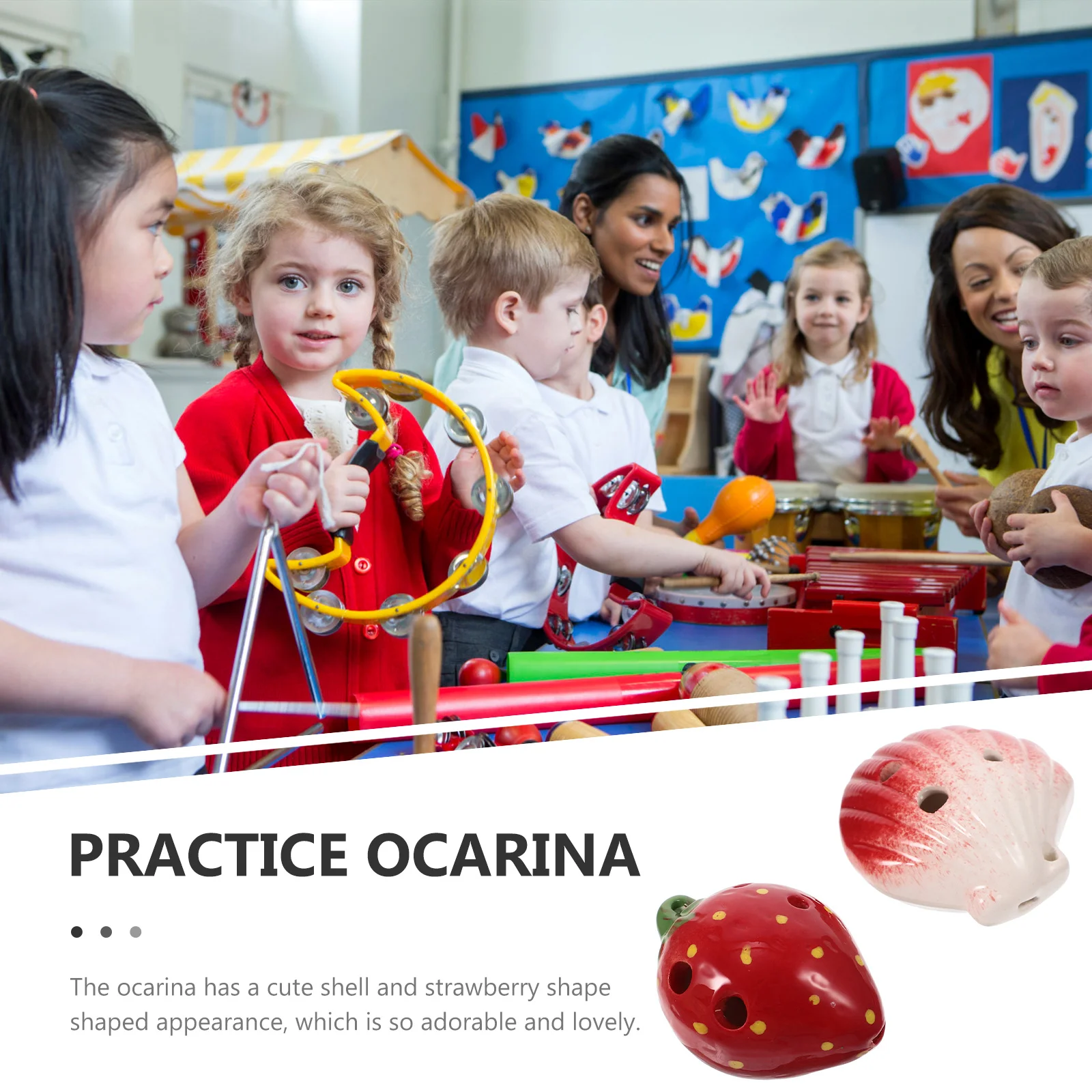 

2Pcs Beginner Ceramic 6 Holes Ocarina Portable Shell Strawberry Shape Musical Instrument Practice Gift Creative and Durable