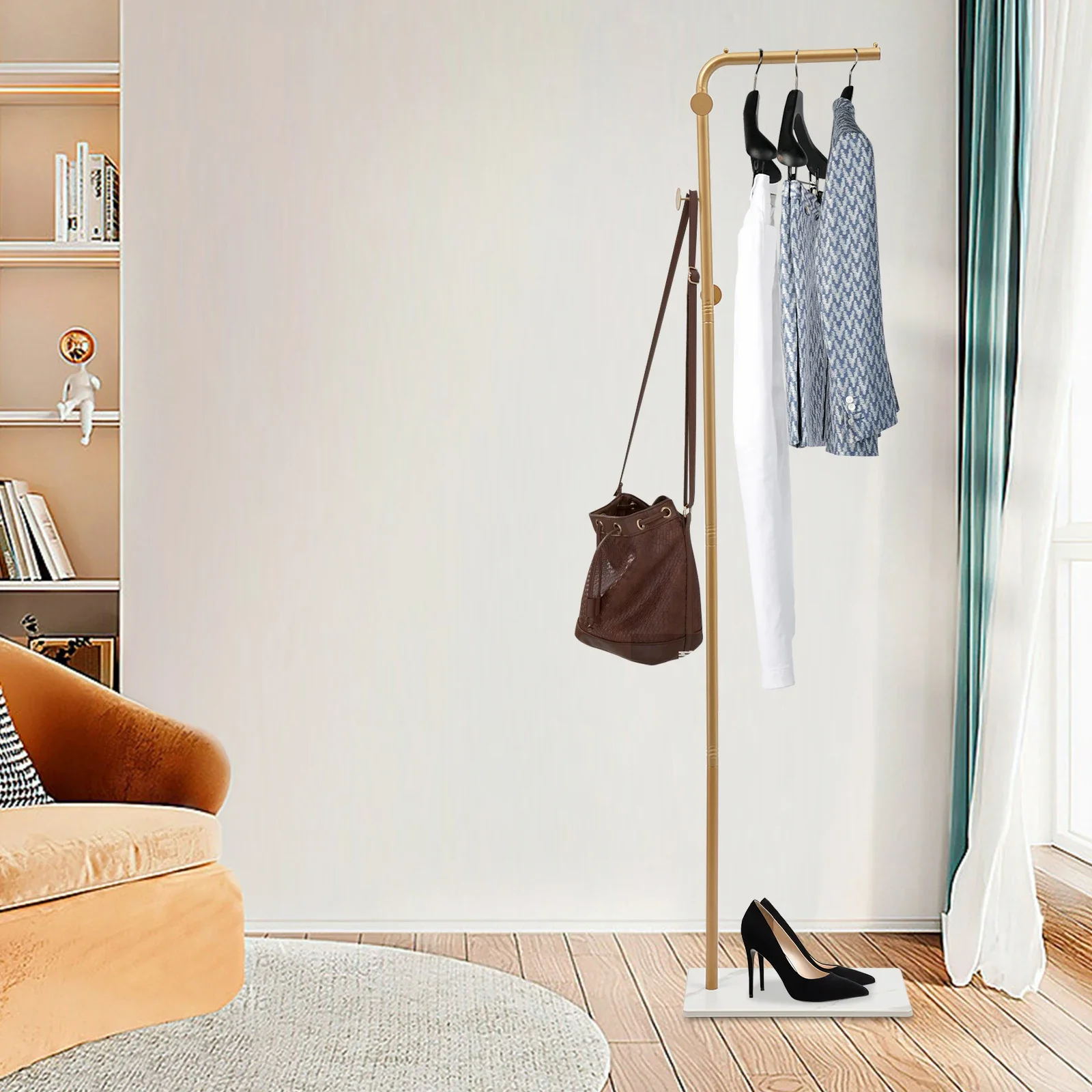L-shape Freestanding Coat Rack Wear-Resistant Large Capacity Clothes Hanger with Sturdy Base for Hallways/Living Rooms image 2