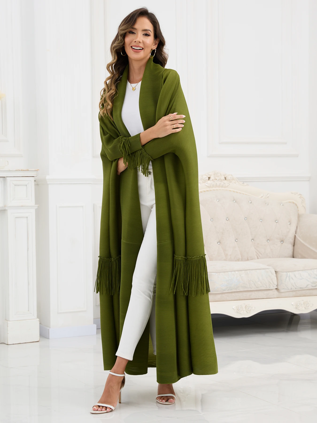 Eid Abaya Dubai Luxury For Women Middle Eastern Formal Robe Miyake Pleated Long Sleeve Coat With Belt Female Prom Ball Gown 2025