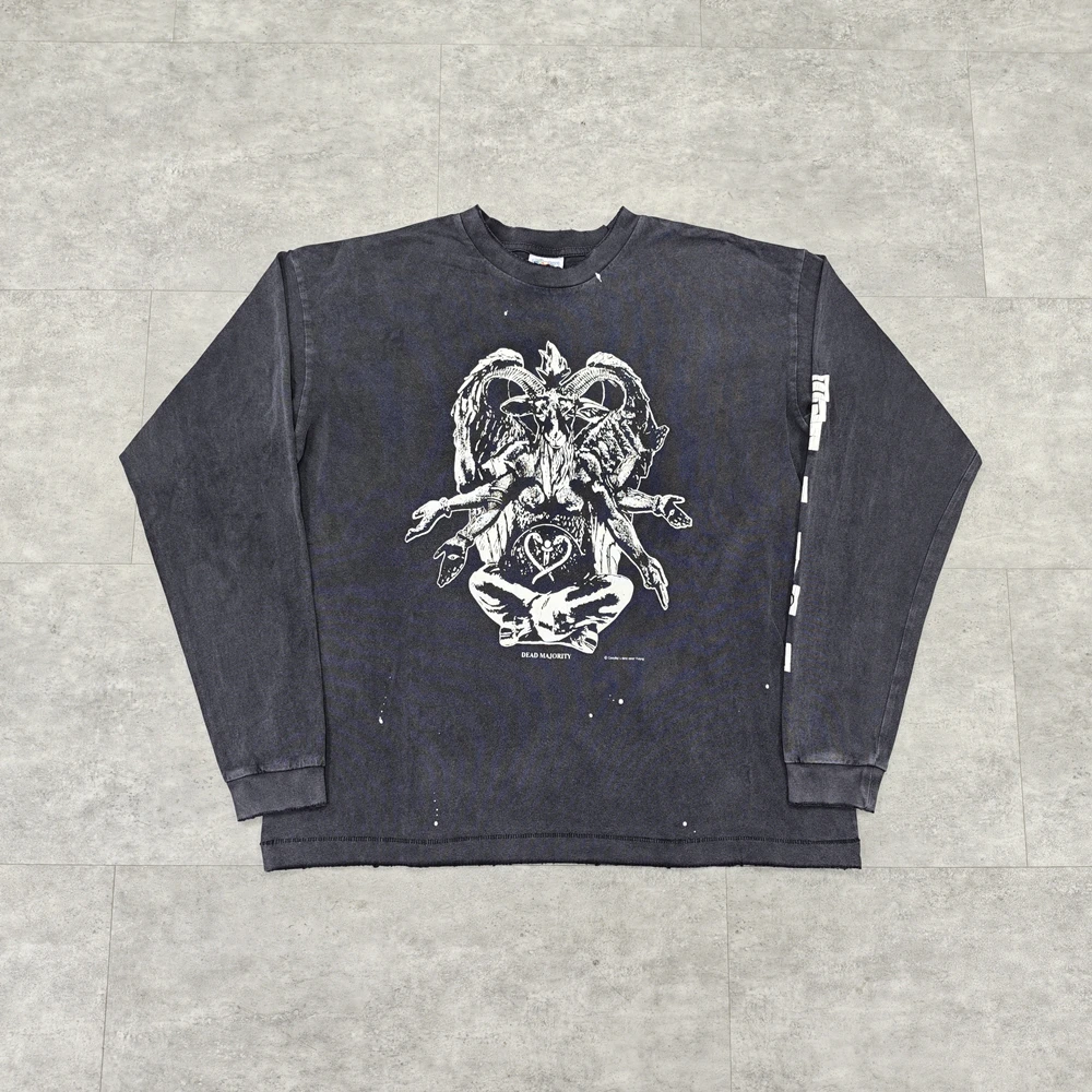 Yao Fashion SAINT OF MICHAEL Streetwear Casual Luxury Brand Oversize Baggy Vintage Graphics Cotton Long Sleeve T Shirt For Men