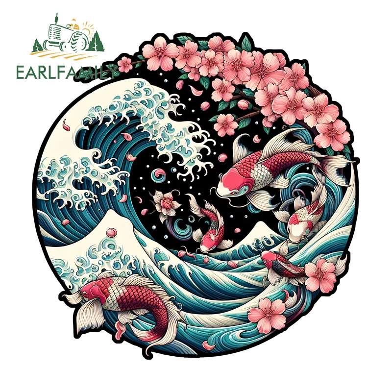EARLFAMILY Koi Fisch Landschaft Motorrad Auto Aufkleber Vinyl Aufkleber Japanische Anime Okklusion Scratch SUV Fenster Dekoration