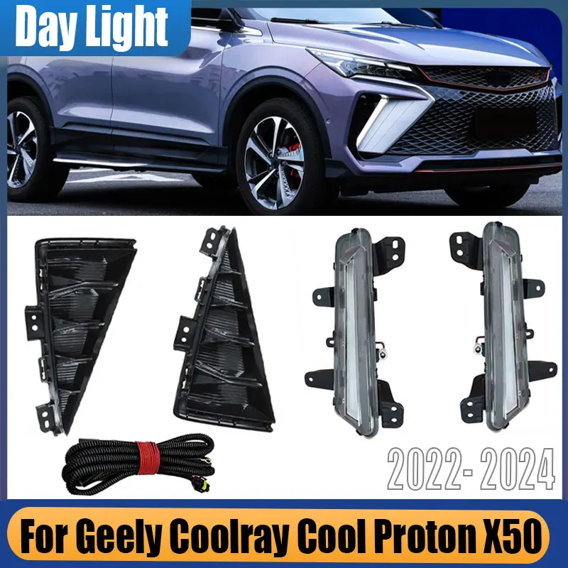 For Geely Coolray Cool Proton X50 2022-2023 Car LED Daytime Running Light DRL Front Fog Light Fog Lamp Day Light Fog Light Cover
