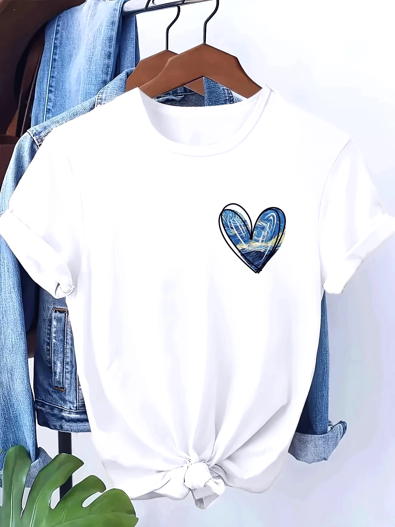Y2k Retro Oil Painting 90s Streetwear Casual Y2k Vintage T-shirt Heart Print Short Sleeve Tee Summer Ladies Girls Aesthetics Top
