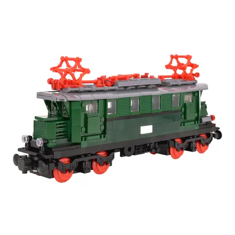 Green Electric Locomotive Building Blocks Set - 1:32 Scale Model Train with Pantograph, Track-Compatible DIY Bricks Toy for Rail