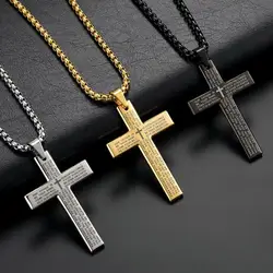 Christian Bible Cross Chain Necklace Stainless Steel Big Pendant Necklace Men's Religious Prayer Jewelry Corrente Masculina