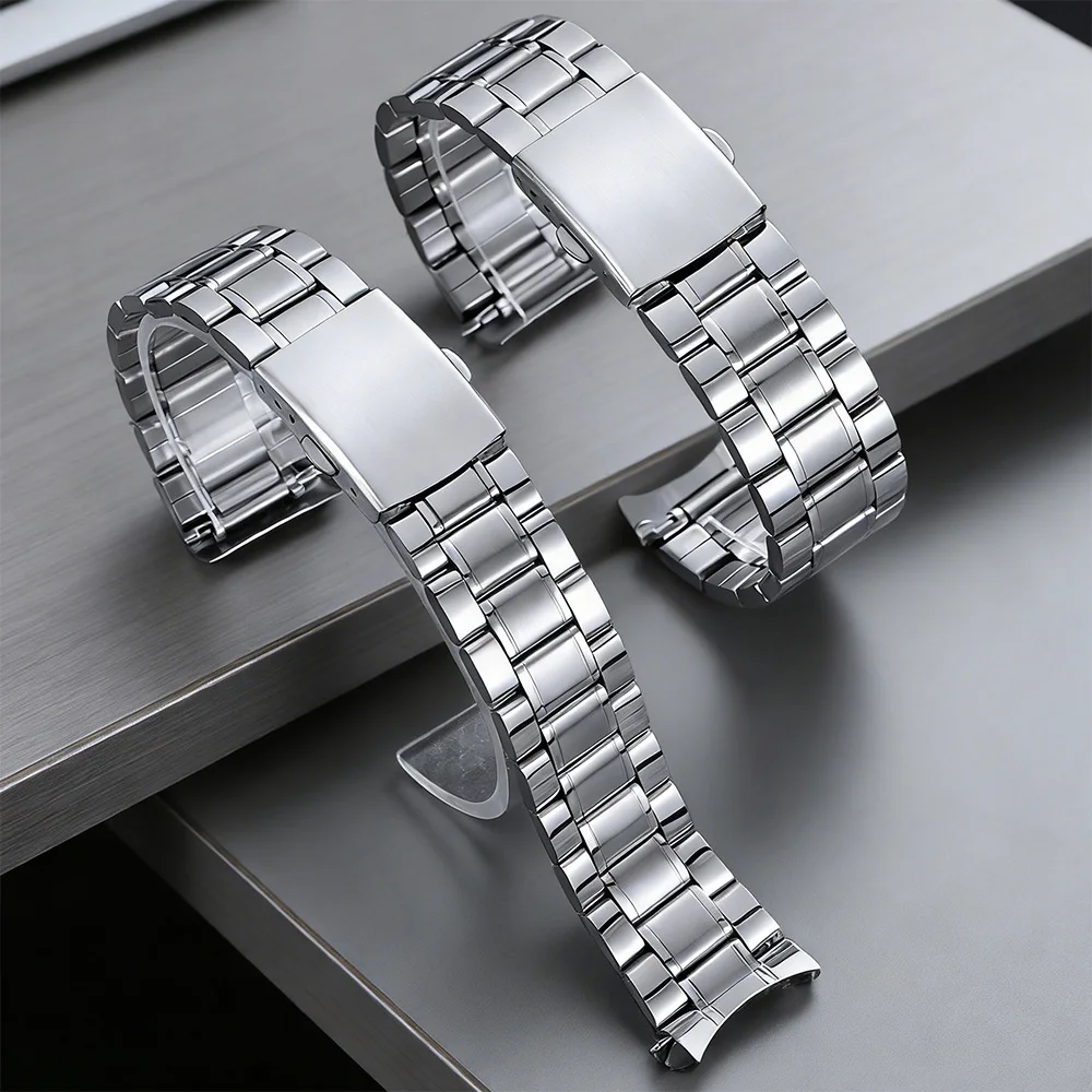 

Replacement Metal Watch Band 20mm 22mm Curved End Stainless Steel Strap Folding Clasp Bracelet Accessories for Men Women