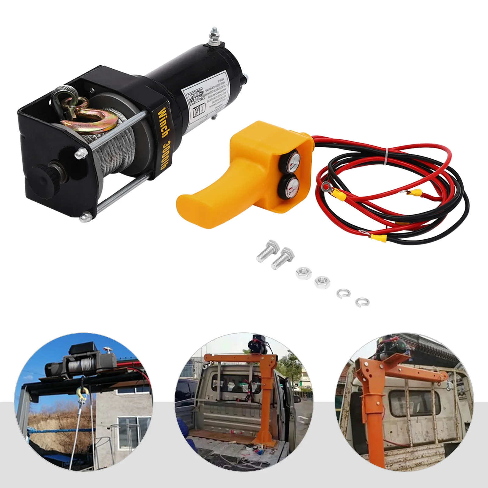 3000LB電動ウインチ、車/トラック用、有線制御付き12V DC電動ウインチキット、オフロード/救助用