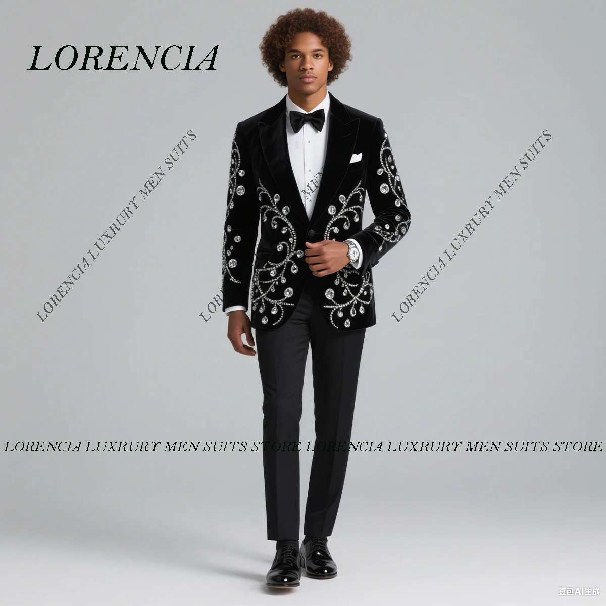

Customized Slim Fit Groom Male Prom Blazers Glitter Diamond Ornament Men Suits 2 Pieces Sets Tuxedos Wedding trajes para hombre