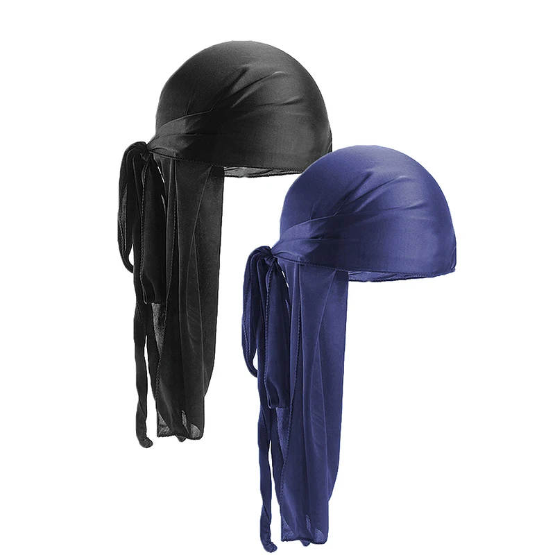 2 TEILE/LOS Unisex Männer Frauen Satin Atmungsaktive Seidige Durag Long Tail Doo Rag Piraten Hut Stirnband Turban Bandana Durag Kopfbedeckung – Detail 7
