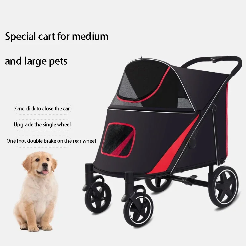 A  Outdoors Foldable Medium To Large Scale Multiple Cats Dog Stroller Large Space Commuting Four Wheeled Vehicle Dog Accessorie