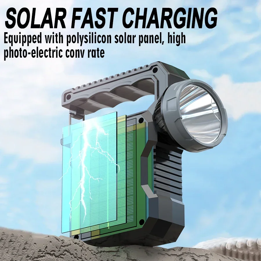 مصدر مزدوج للطاقة الشمسية LED مشاعل يدوية TYPE-C قابلة للشحن محمولة مع 4 أوضاع COB كشاف للطوارئ باللونين الأحمر والأزرق