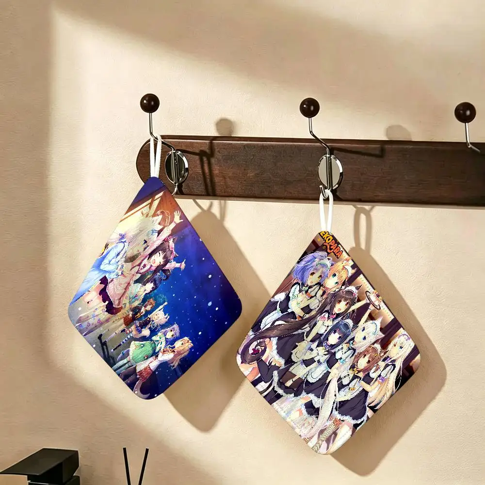 Nekopara Anime Multi-scene Polyester Cotton Towel, Hanging Hand Wiping Cloth for Kitchen Bathroom Hotel