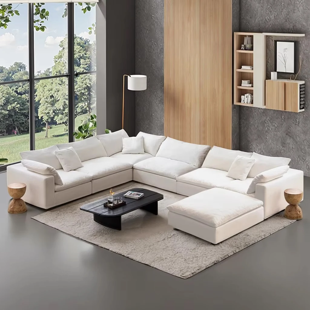 

Modern Style Comfortable Sofa Set Living Room Furniture U-shaped Modular Down Filling Velvet Fabric Sectional Sofa Couch