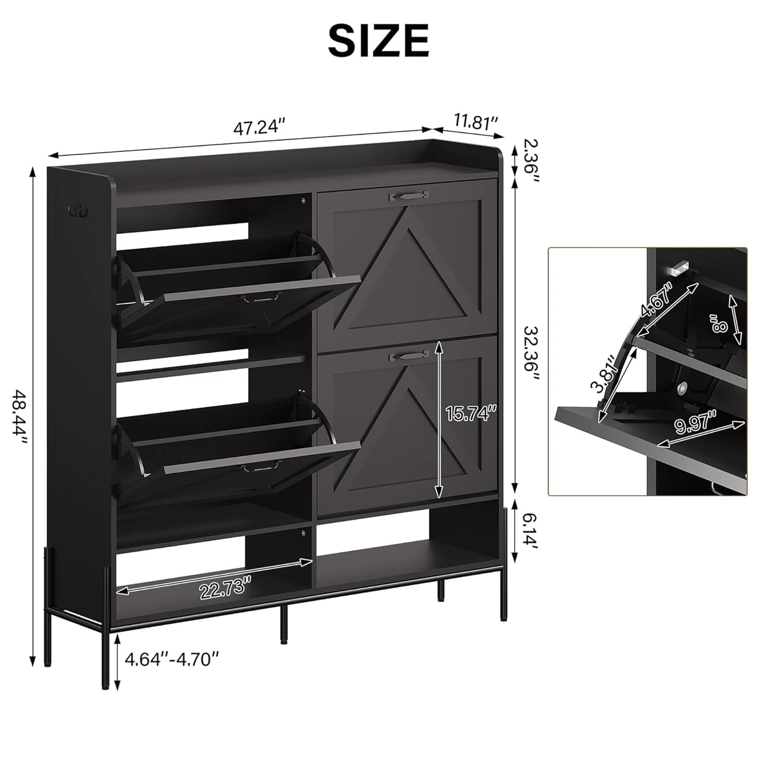 Large Shoe Cabinet with 4 Flip Drawers,Freestanding Shoe Organizer with Adjustable Shelves Shoe Storage Cabinet for Entryway