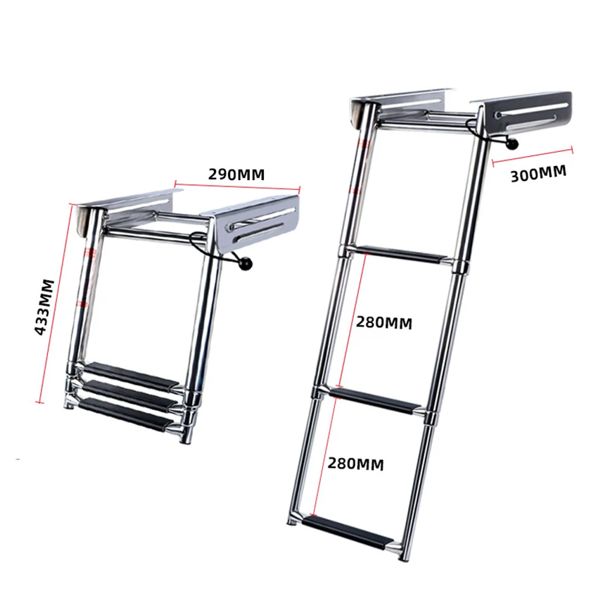 

Аксессуары для лодок под платформой. 3-ступенчатая лестница для посадки. Телескопическая лестница из нержавеющей стали с направляющим креплением. Морская лестница для бассейна.