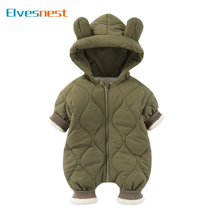 

Модный комбинезон для маленьких девочек, зимний теплый толстый детский комбинезон с длинными рукавами и капюшоном, однотонная уличная одежда для новорожденных, От 2 до 24 месяцев