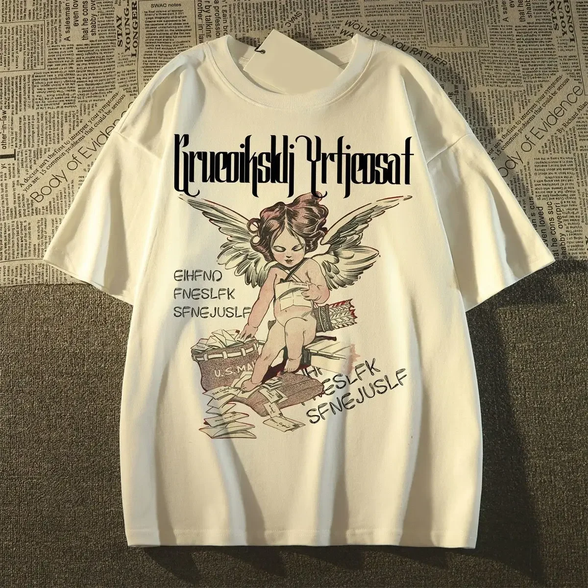 Summer Fashion Angel Graffiti Graphic T shirt American Harajuku Loose Personalized Y2K Men and Women streetwear T shirt