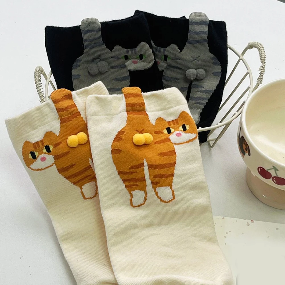 Fashion Lovely Cat Women's Casual Daily Stockings Cute Cartoon Animal Funny Middle Length Socks For Ladies Girls