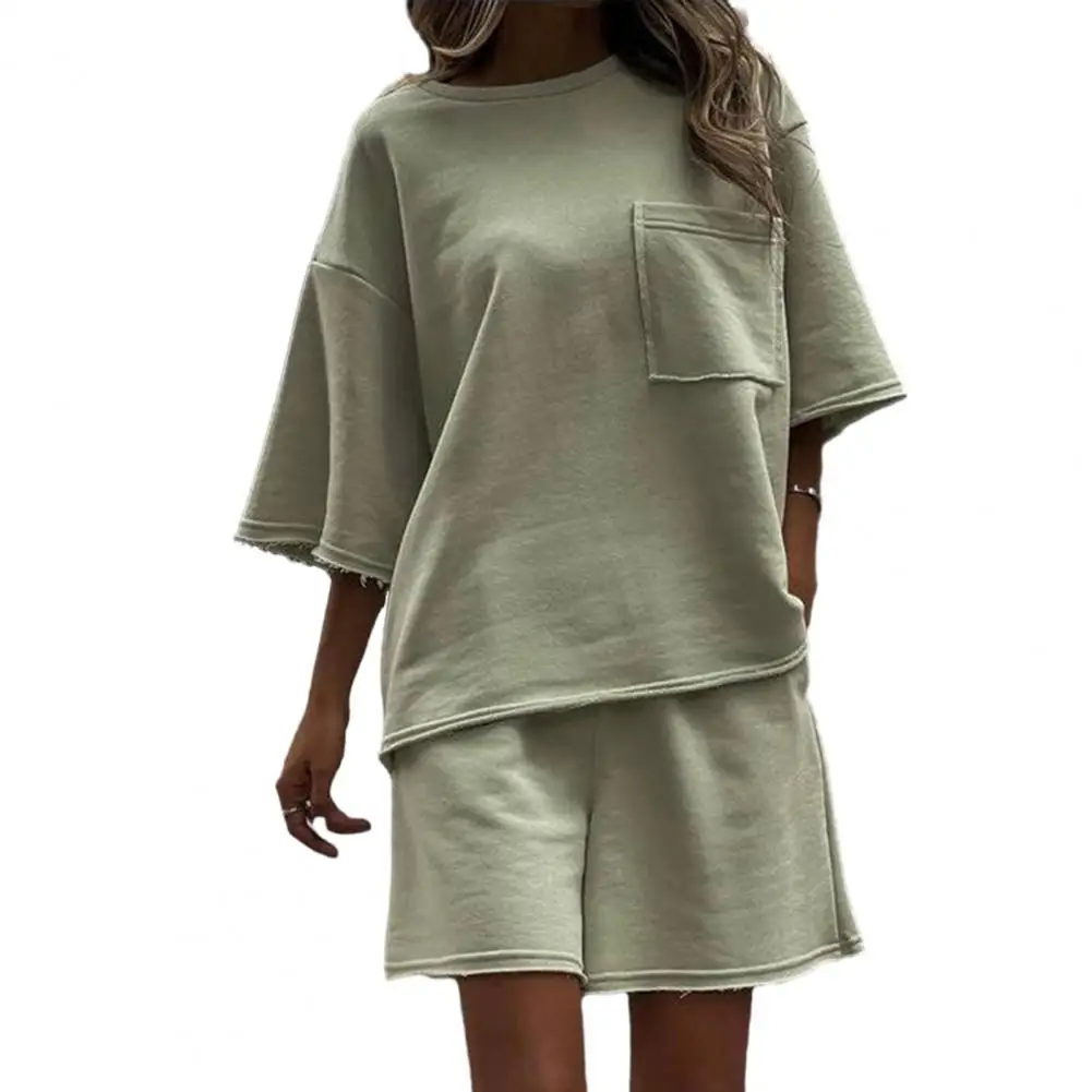 2025 женский комплект из 2 предметов, летняя свободная футболка с короткими рукавами и круглым вырезом, топ, широкие шорты, костюм из двух предметов, одежда большого размера