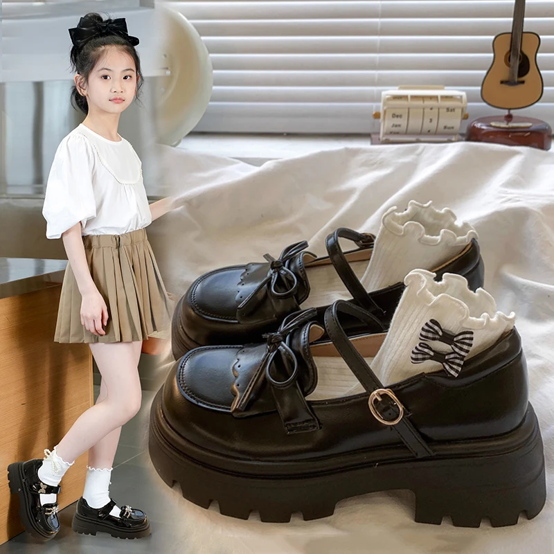 

2026 Children Leather Shoes for Girls Spring New Fashion Korean Style Soft Bottom Anti-slippery Versatile Princess School Shoes