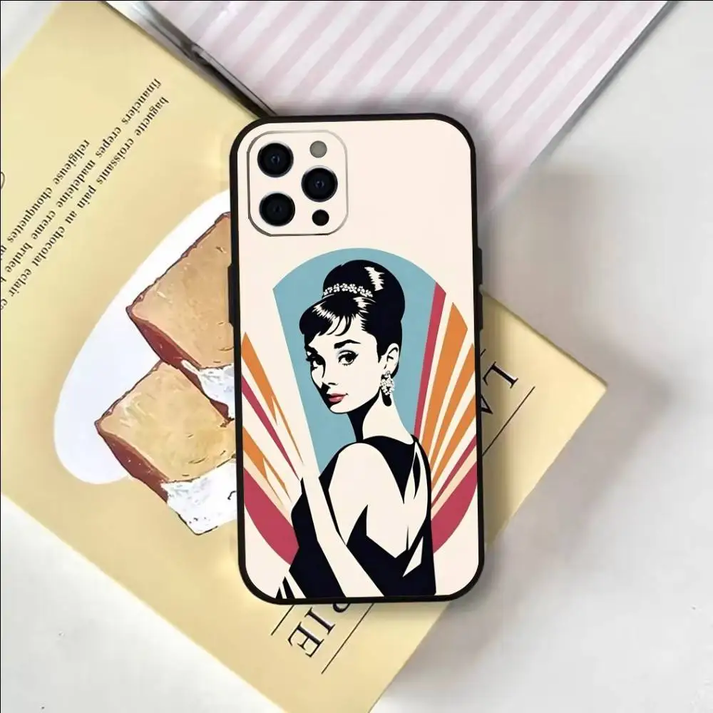 حافظة هاتف أودري هيبورن لهاتف آيفون 17,16,15,14,13,12,11 Plus,Pro,Max,XS غطاء ناعم من السيليكون