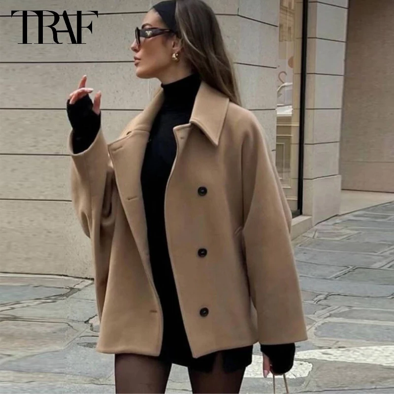 TRAF Oversized Long Jacket Women Long Sleeve Women\'s Trench Coat Autumn Bomber Jackets for Women Winter New in Coats and Jackets