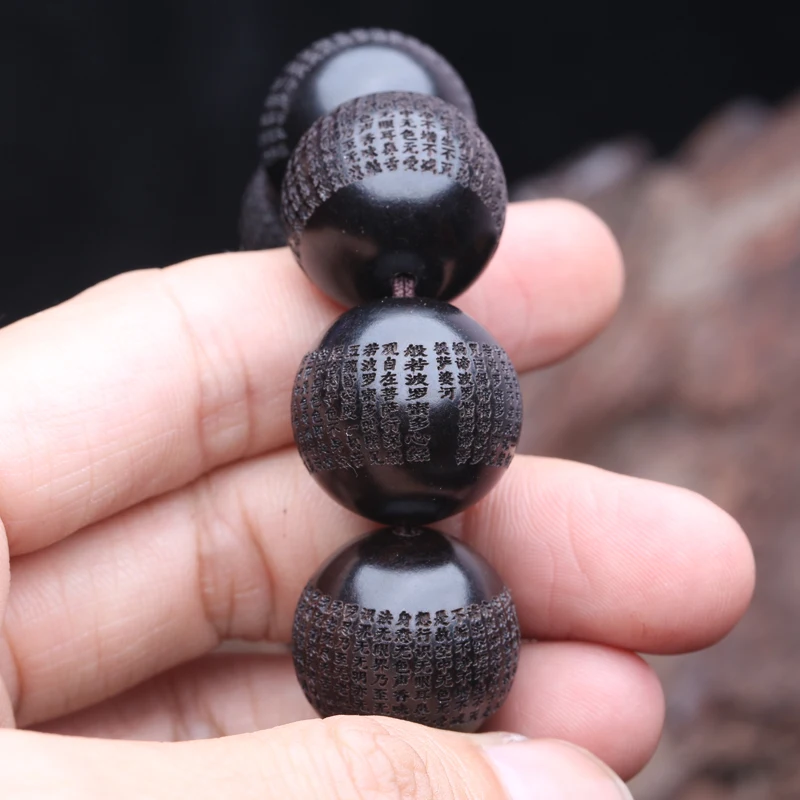 Echte natürliche schwarze Holzperlen aus tibetischem Ebenholz, 20 mm mm, Gebetsmühle, Armband für Herren, klassisch – Detail 5