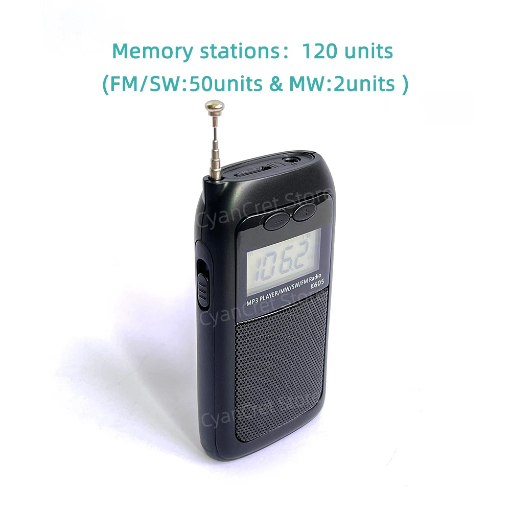Portable Radio Mini Pocket FM AM SW MW MP3 Player Stereo Digital Receiver LCD Screen High sensitivity with Loudspeaker antenna