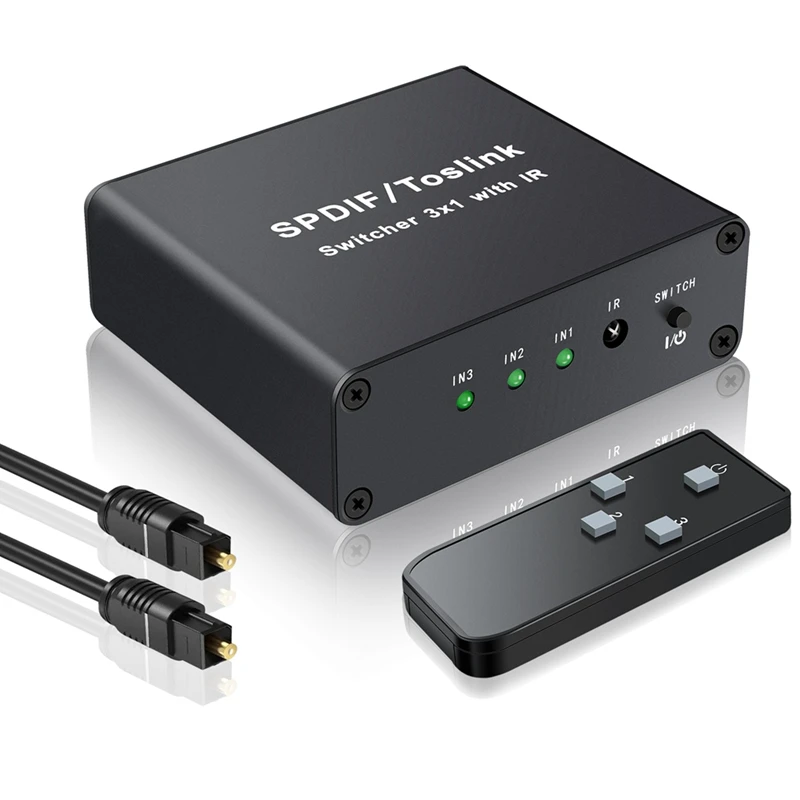 

Digital Audio Optic Fiber Switcher 3 In 1 Out SPDIF Optical Fiber 3-Input And One-Output With Remote Control 3X1toslink Durable