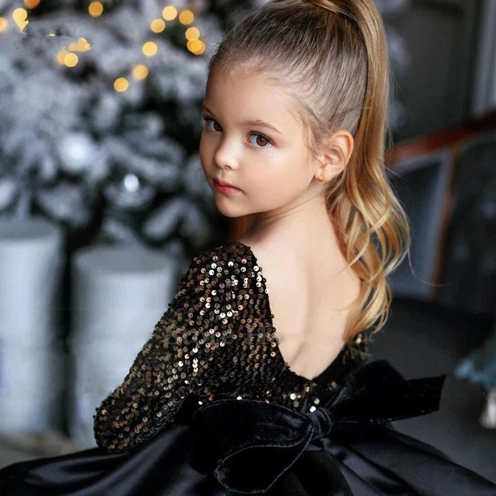 Baby Girls Princess Vintage Dress Children Bling Brand Dresses Kids Bow Wedding Party Birthday Tutu Dress Full Sleeve Clother