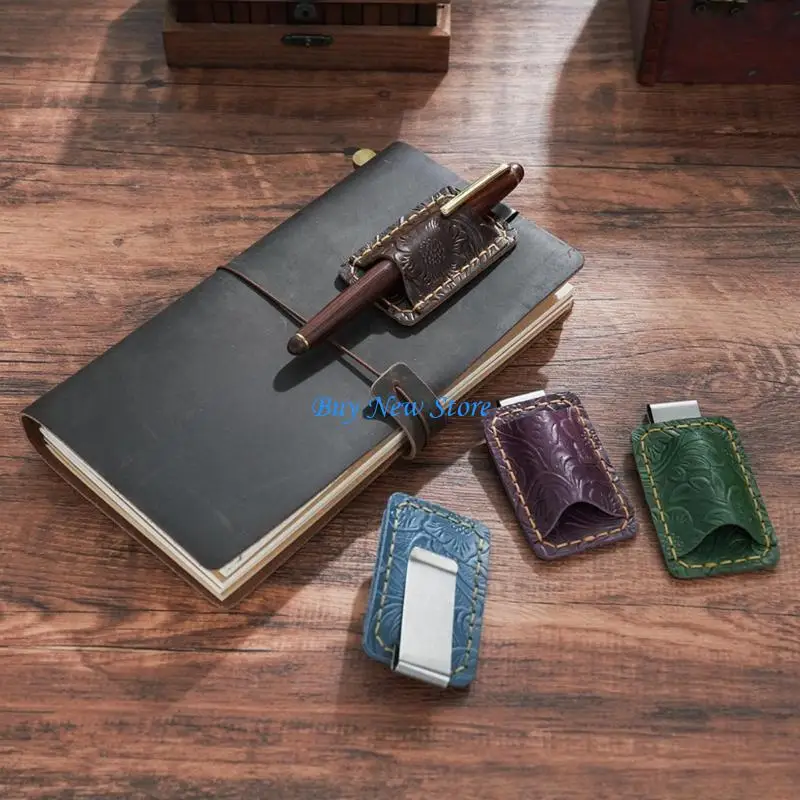 

20CE Notebook Leather Pen Clip Holder Leather Pencil Holder with Pocket Clip Single Hole Pen Clip Holder for Journal Planner
