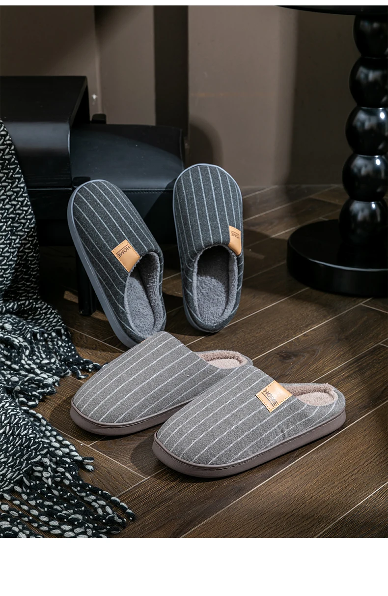 Gemütliche Clog-Hausschuhe aus Stoff mit vertikalen Streifen, Unisex, weich, warm, rutschfest, leicht, bequem, für Paare, Winter-Hausschuhe – Detail 15