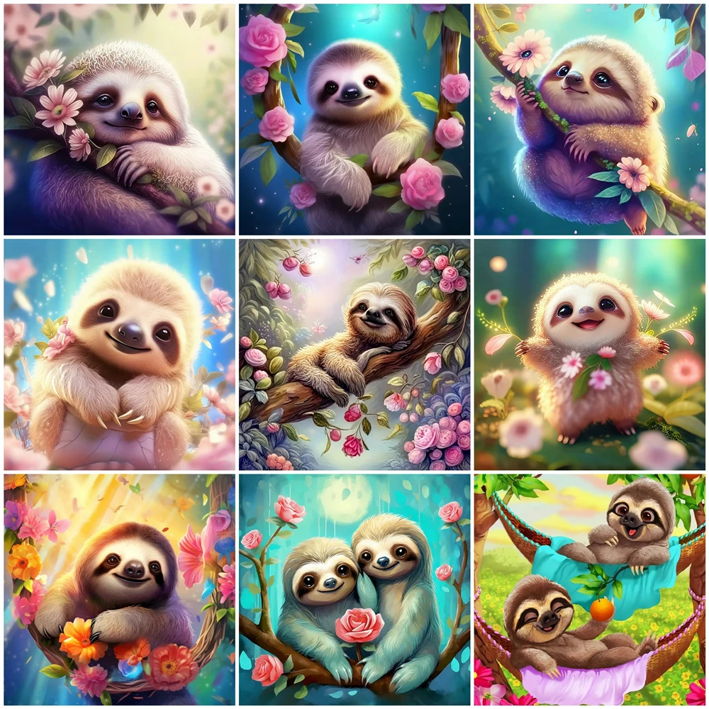 AZQSD DIY Diamond Embroidery Sloth New Collection 2024 Painting Animal Picture of Rhinestones 5D Mosaic Cartoon Kids Room Decor