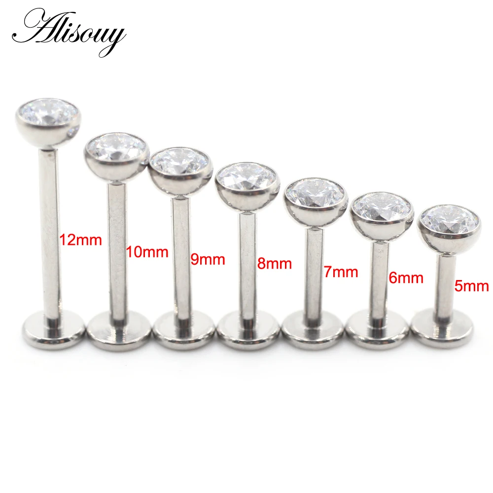 1PC Internally Threaded Titanium Zircon Anodized Labret Lip Ring Ear Stud Tragus Cartilage Barbell Earring Body Piercing Jewelry